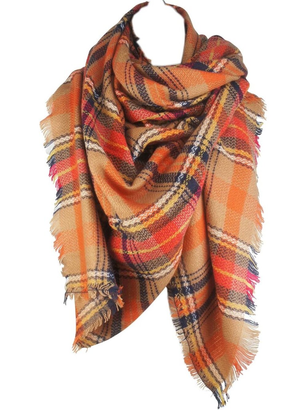 Plaid Fall Winter Blanket Scarf for Women